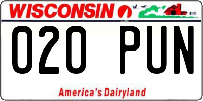 WI license plate 020PUN