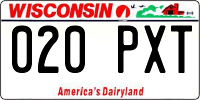 WI license plate 020PXT