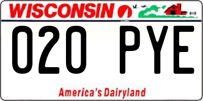 WI license plate 020PYE