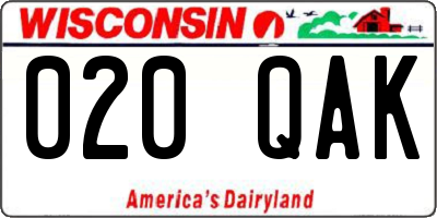 WI license plate 020QAK