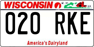 WI license plate 020RKE