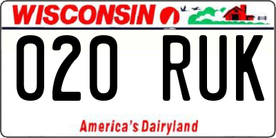 WI license plate 020RUK