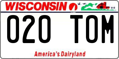 WI license plate 020TOM