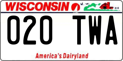 WI license plate 020TWA