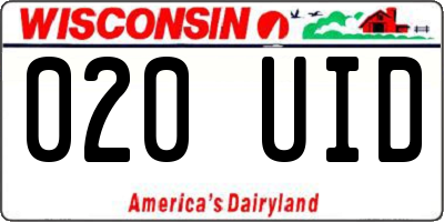 WI license plate 020UID
