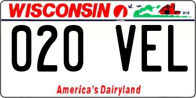 WI license plate 020VEL