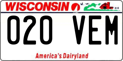 WI license plate 020VEM