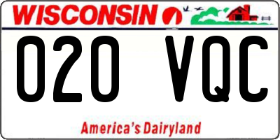 WI license plate 020VQC