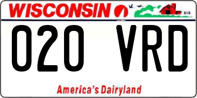 WI license plate 020VRD