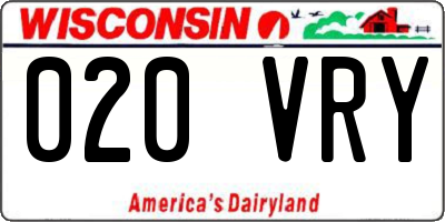 WI license plate 020VRY