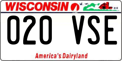 WI license plate 020VSE