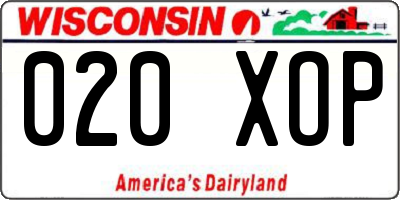 WI license plate 020XOP