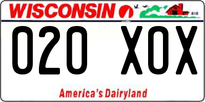 WI license plate 020XOX