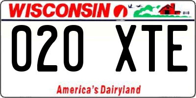 WI license plate 020XTE