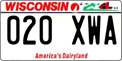 WI license plate 020XWA