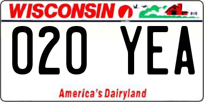 WI license plate 020YEA