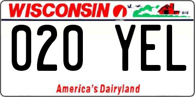 WI license plate 020YEL