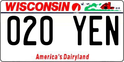 WI license plate 020YEN