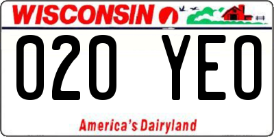 WI license plate 020YEO