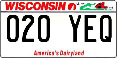 WI license plate 020YEQ