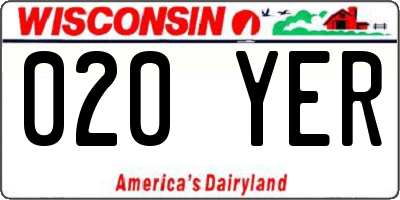 WI license plate 020YER