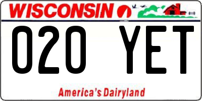 WI license plate 020YET