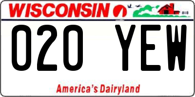 WI license plate 020YEW