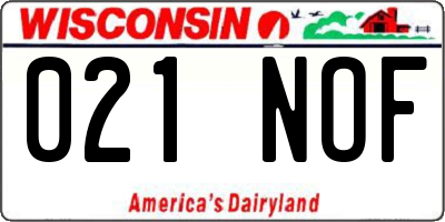 WI license plate 021NOF