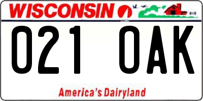 WI license plate 021OAK