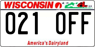 WI license plate 021OFF