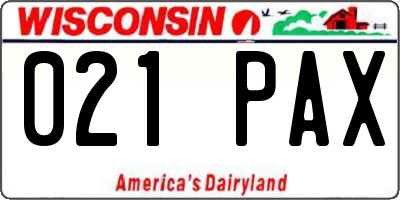 WI license plate 021PAX