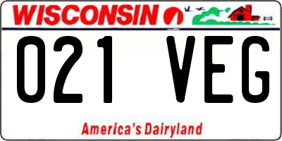 WI license plate 021VEG
