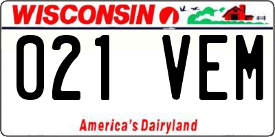 WI license plate 021VEM