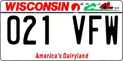 WI license plate 021VFW