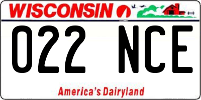 WI license plate 022NCE
