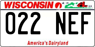 WI license plate 022NEF