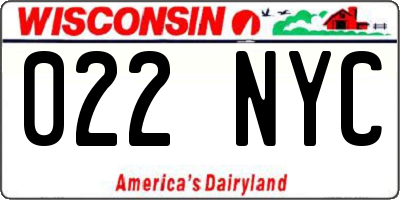 WI license plate 022NYC