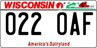 WI license plate 022OAF