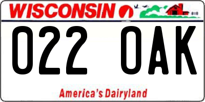 WI license plate 022OAK