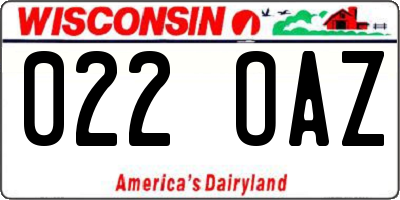 WI license plate 022OAZ