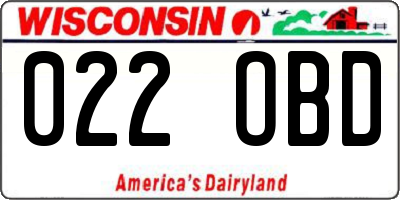 WI license plate 022OBD