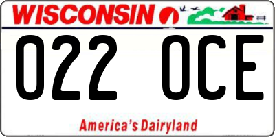 WI license plate 022OCE