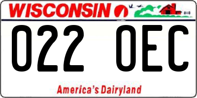 WI license plate 022OEC