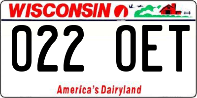 WI license plate 022OET