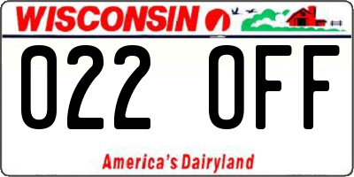 WI license plate 022OFF