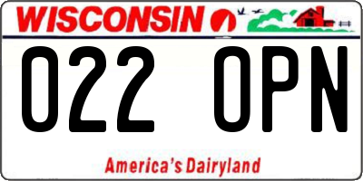 WI license plate 022OPN