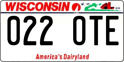 WI license plate 022OTE