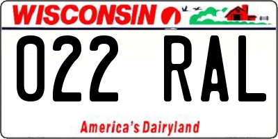 WI license plate 022RAL