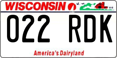 WI license plate 022RDK