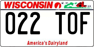 WI license plate 022TOF